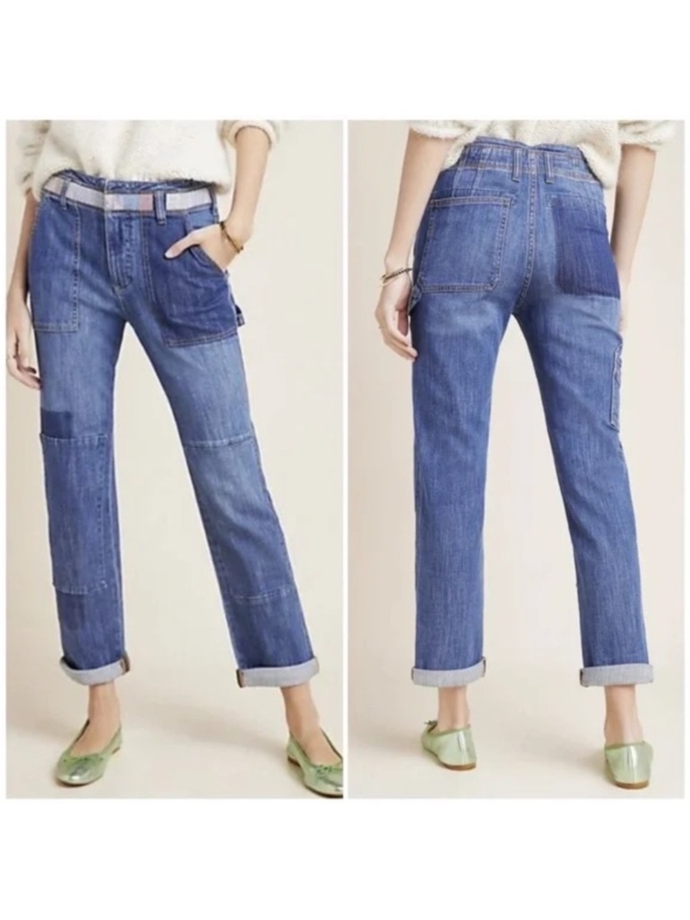 Anthropologie Pilcro Letterpress Blue Patchwork Boyfriend Jeans - Picture 3 of 15